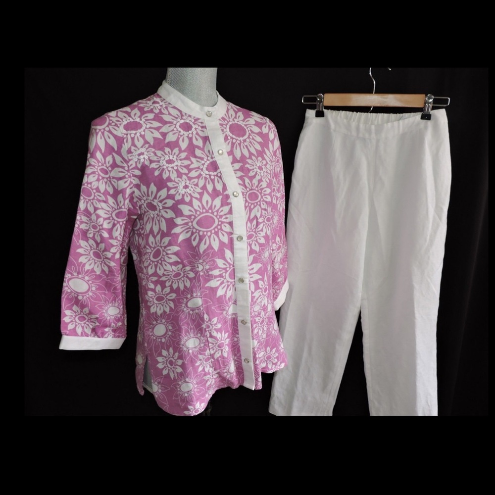 Bob Mackie Linen Pants and Shirt Set - Picture 8 of 13